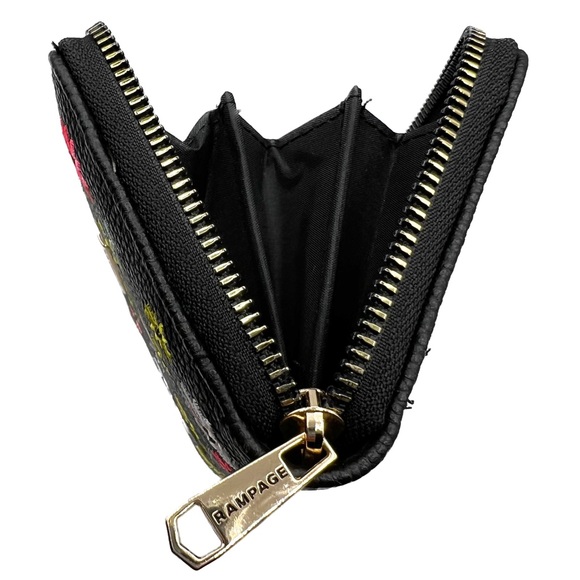 Rampage Black Embroidered Flowers Long Zip-Around Wallet NWOT Fits ProMax Phones - Picture 5 of 15